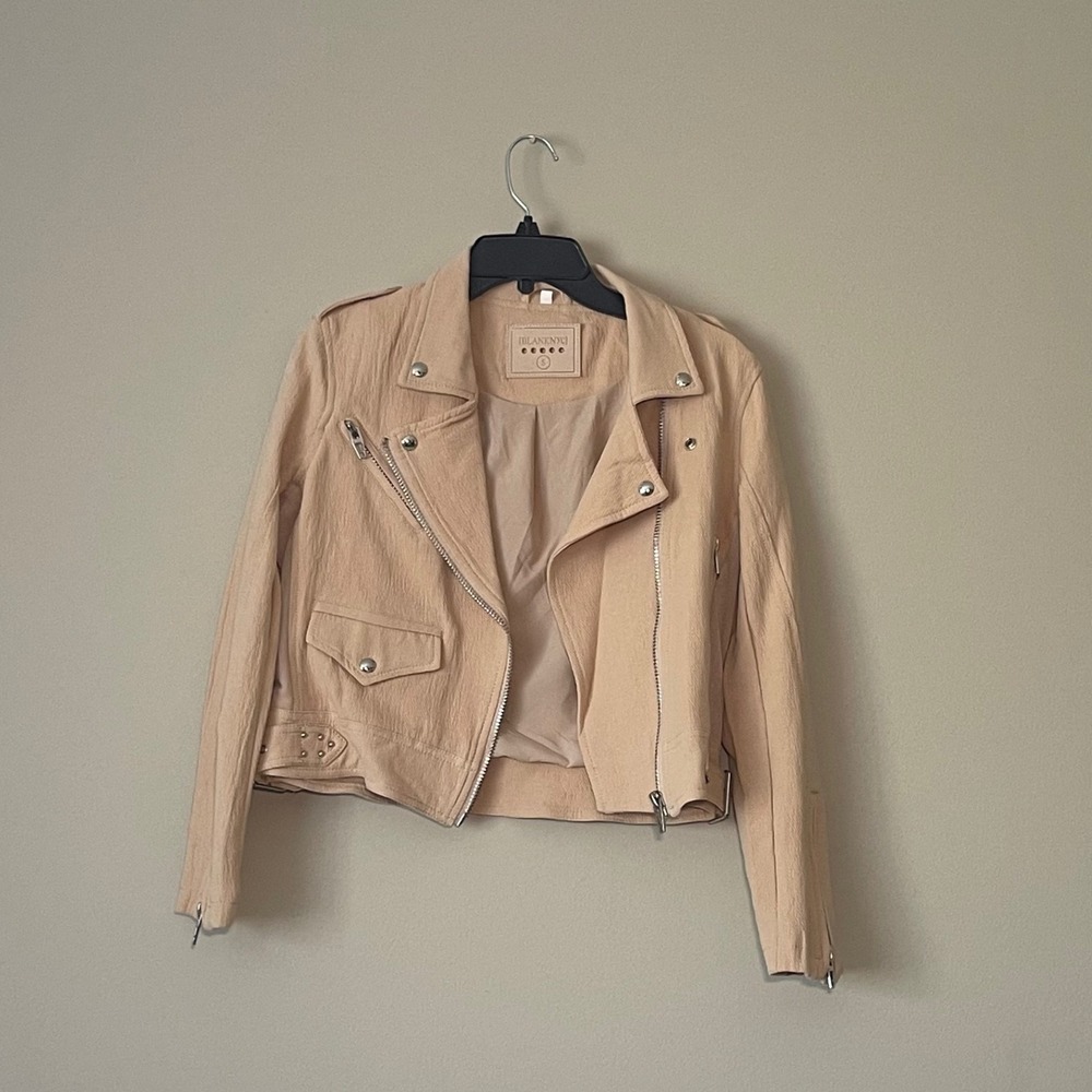 BLANKNYC Womens Beige Textured Moto Jacket Size S